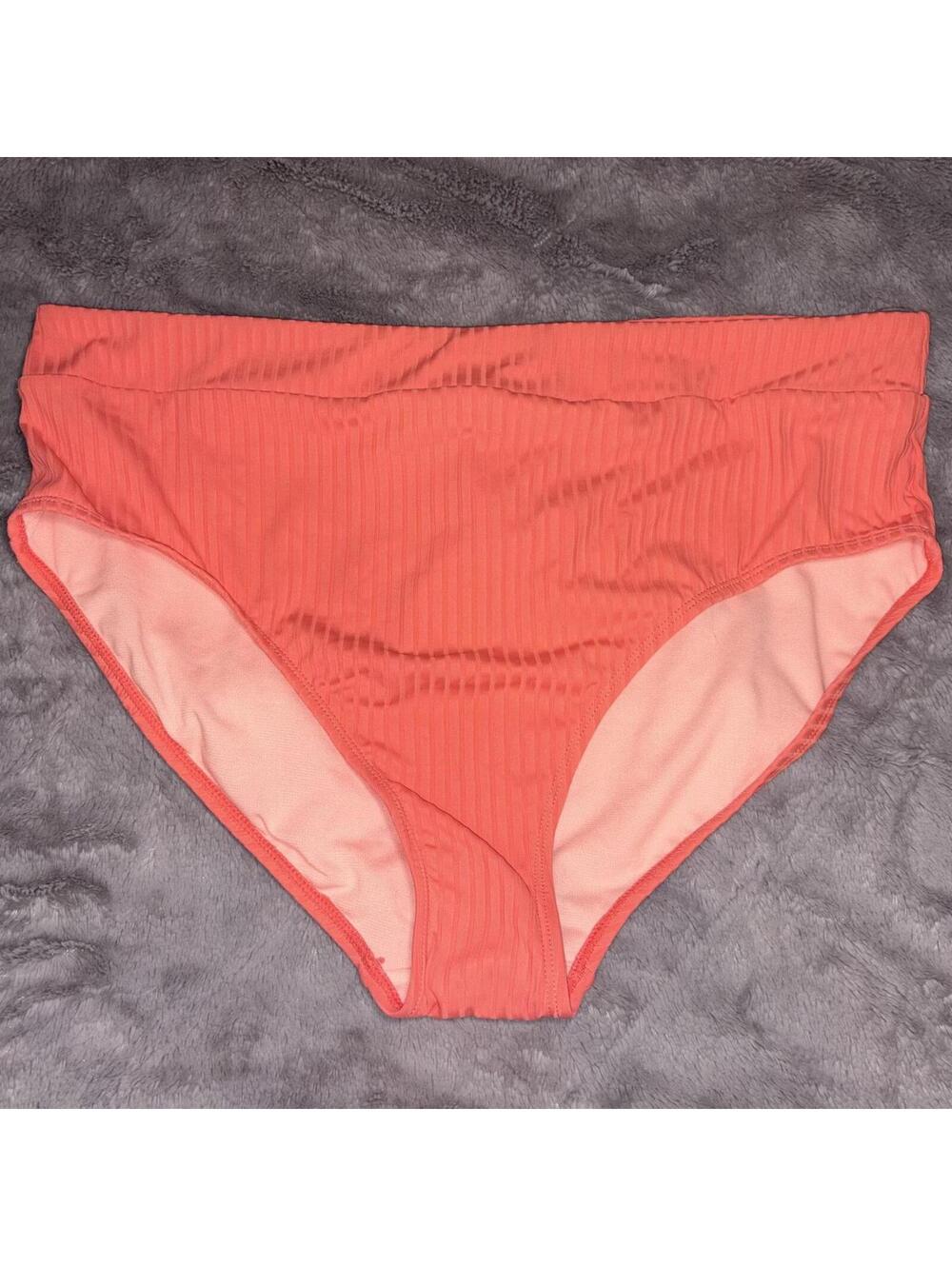 Time and Tru Coral Ribbed Bikini Swim Bottoms Size XL NWT Summer Bright Tropical